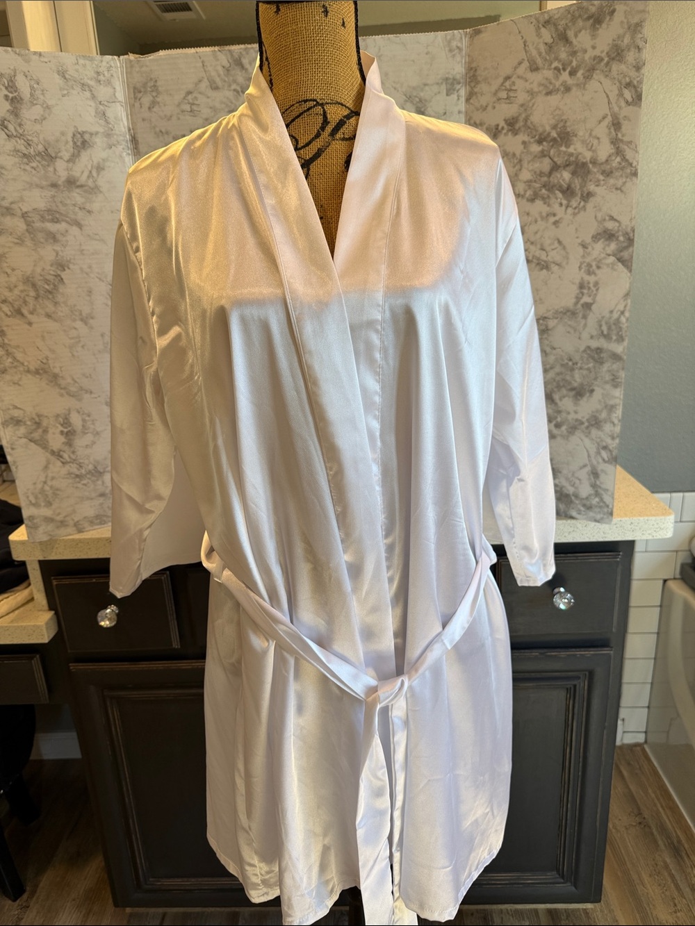 White Satin Brides Robe with Rhinestone Script - Picture 2 of 4